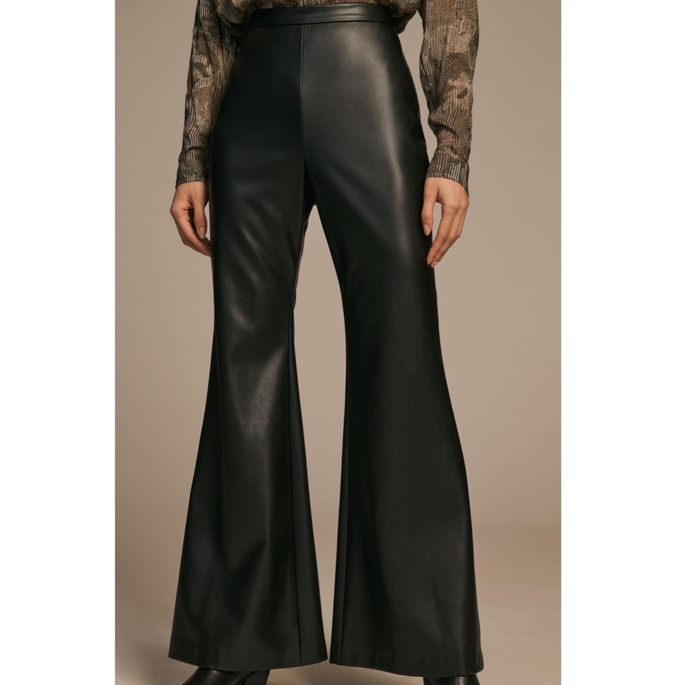 Anthropologie Hutch Faux Leather Pants New Black Flare Size 8 Medium Anthro NWT - Picture 5 of 10